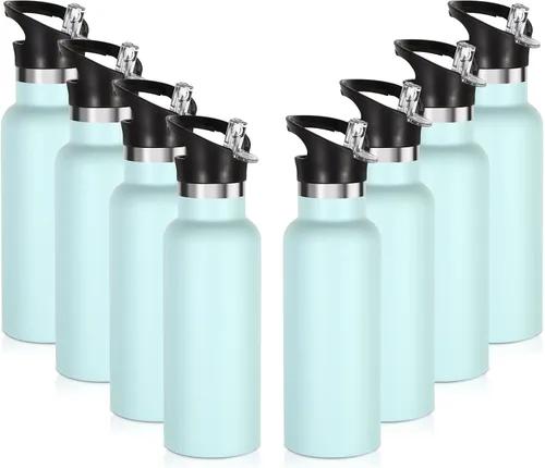 Vista 20 de Volhoply Botella de agua aislada para niños de 17 onzas, botellas de agua de acero inoxidable con tapa con pajilla, botella de agua de metal al