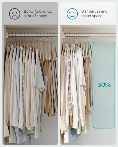 Vista 7 de SONGMICS Paquete de 30 perchas para pantalones y 50 perchas para ropa, perchas de terciopelo con clips ajustables, antideslizantes y ahorran