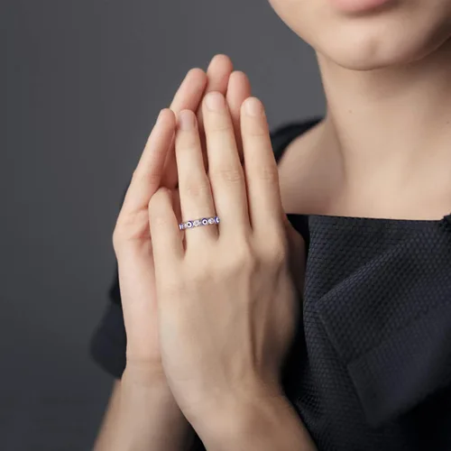 Vista 4 de Esbbela Anillo contra el mal de ojo para mujer, chapado en oro blanco de 18 quilates, banda de ojo turco con circonita cúbica, anillo de compromiso