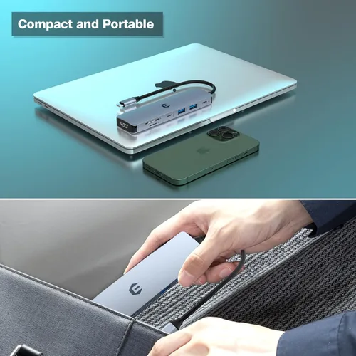 Vista 7 de Hub USB C, adaptador de concentrador oditton 7 en 1, salida HDMI, entrega de energía de 100 W, USB C 3.0, puertos USB 3.0 duales, lector de tarjetas
