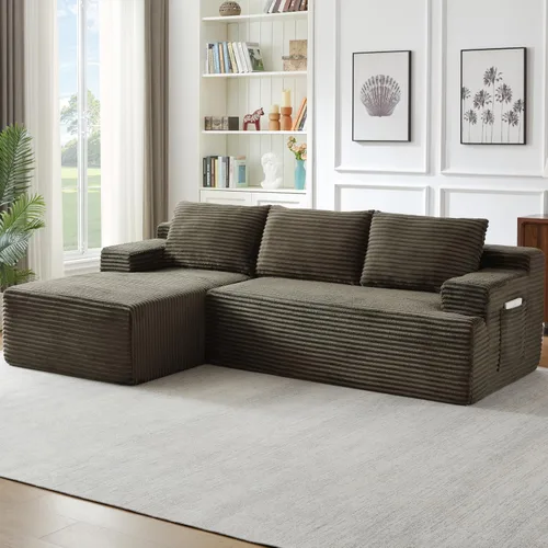 Vista 30 de Sofá seccional comprimido sin hueso de 112 pulgadas con otomana movible convertible en forma de L sofá esquinero modular para sala de estar, sofás