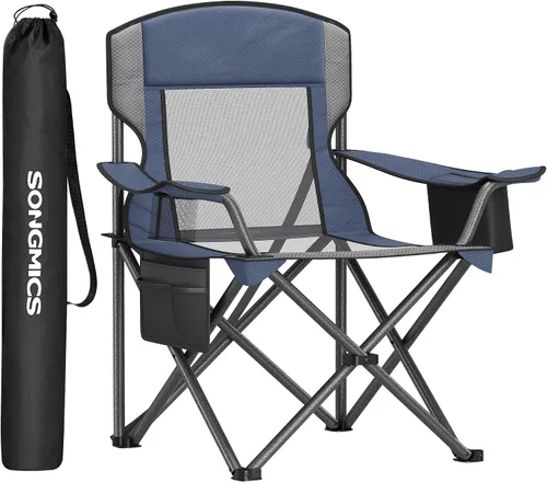 Vista 11 de SONGMICS Silla de camping, silla plegable de gran tamaño, cómoda y resistente, capacidad de peso de 352 libras, reposabrazos ajustables con bolsa