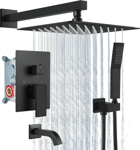 Vista 10 de Aolemi Sistema de ducha tipo lluvia, juego combinado de cabezal de ducha con relleno de bañera, ducha de mano, válvula de lujo incluida para montaje