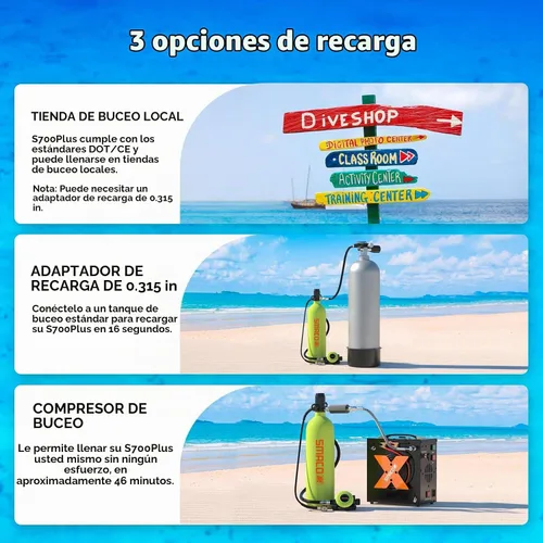 Vista 7 de SMACO S700 Mini Tanque de Buceo 1.9L Tanque de Buceo Portátil Reutilizable Botella Pony de hasta 30 Minutos de Tiempo de Buceo Kit de Tanque de Aire