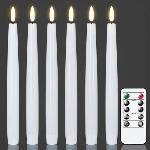 Vista 10 de GenSwin Flameless Taper Candles with Remote Timer, Real Wax LED Flickering Candlesticks Battery Operated 3D Wick for Wedding, Party, Home(Christmas