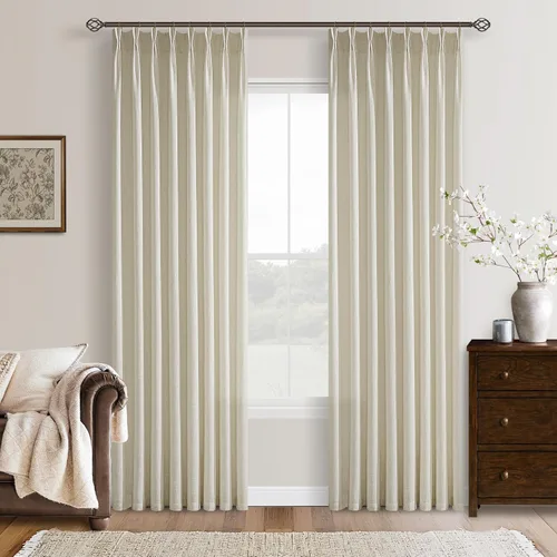 Vista 49 de TWODRAPES Cortinas de Lino Plisadas con Pinza Beige Blancas de 54 Pulgadas de Largo 2 Paneles para Comedor Cocina Dormitorio Plisadas Semi