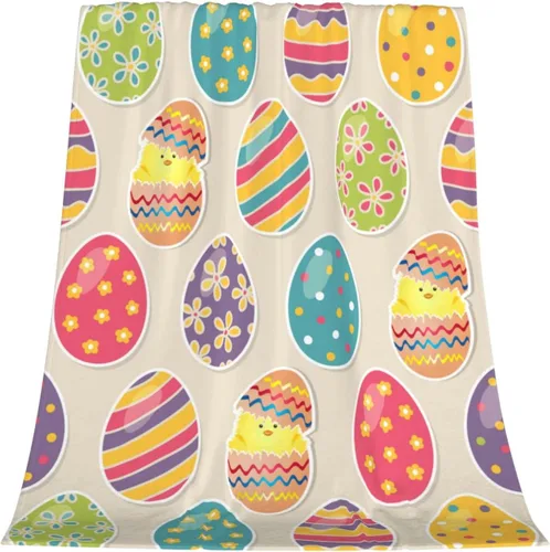 Vista 17 de Manta de Pascua y primavera, manta de felpa acogedora y suave para sofá, cama, sofá, viajes, campamento para adultos/niños, color azul y blanco