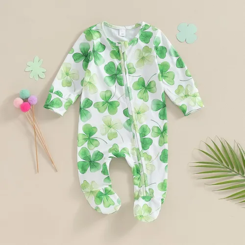 Vista 2 de Beautooly Trajes irlandeses para bebé niña, lindo mameluco de manga larga con lazo para la cabeza, día de San Patricio, ropa para recién nacida