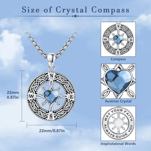 Vista 5 de Collar de brújula para mujer de plata de ley 925 con dije de medallón de brújula con cristalpiedra lunar