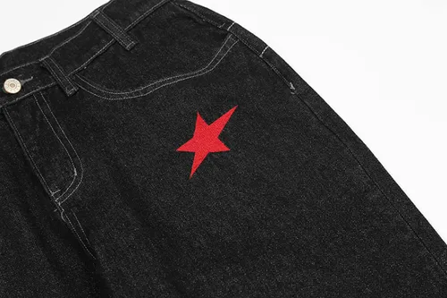 Vista 4 de Pantalones de mezclilla holgados para hombre con estampado de cachorro, clásicos, sueltos, rectos y vintage, casual, ropa de calle, patineta, baile