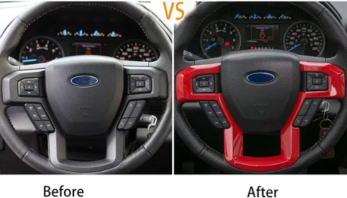 Vista 4 de Keptrim Funda para volante para Ford F150 2015-2020, para Ford F150 2017-2022, F250 F350 2017-2022, para Ford Expedition 2018-2021 ABS rojo