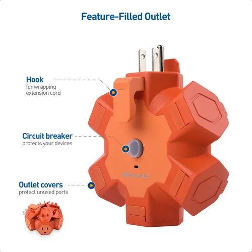 Vista 5 de [Listado UL] Cable Matters Hub de alimentación hexagonal de 5 tomas de corriente para exteriores, disyuntor Outdoor Extension Cord Power Hub