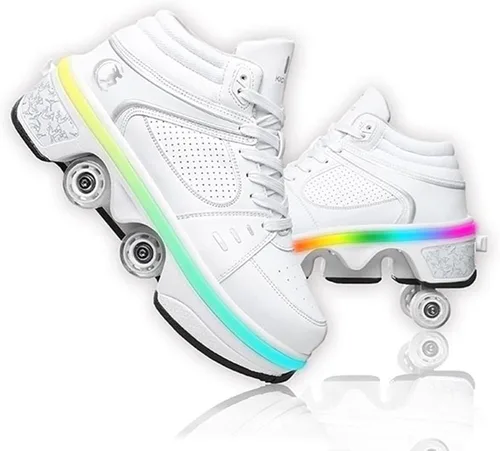 Vista 13 de Zapatos de patinaje para mujer, cuatro rondas, zapatos de patines de ruedas para niños que se convierten en patines de ruedas, zapatos ligeros al