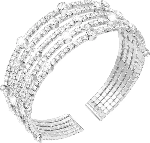 Vista 11 de Suyi Pulsera de Diamantes de Imitación Brazalete Dorado Multicapa para Mujer Pulseras de Cristal Nupciales
