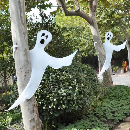 Vista 11 de JOYIN 2 piezas de decoración de fantasma para árbol de Halloween, 53 pulgadas, fantasma volador flexible para árboles, patio, césped, jardín