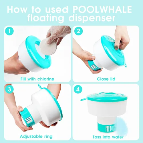 Vista 5 de POOLWHALE Flotador con cloro y bromo para piscina y spa, Azul
