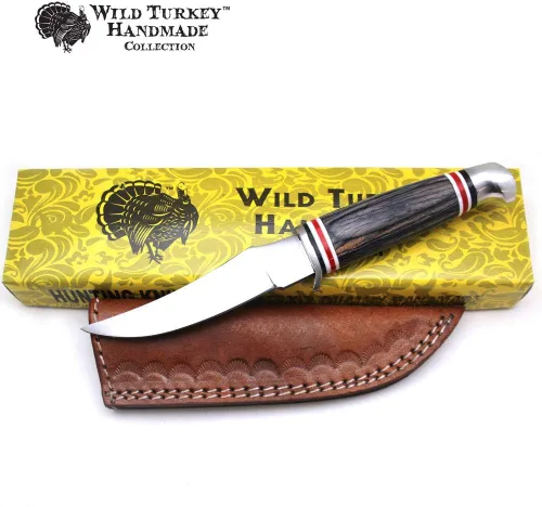 Vista 7 de Colección Color Mango de Madera Hoja Fija Skinner Cuchillo w/Funda de cuero (negro)