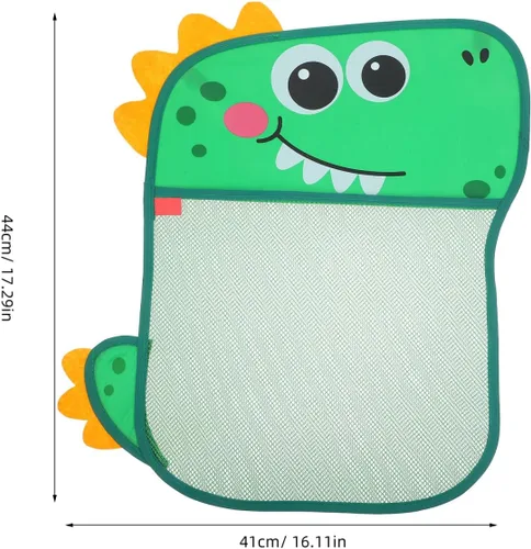 Vista 3 de Tofficu Bolsa de almacenamiento de juguetes de baño de dinosaurios con ventosas, organizador de malla para baño y bañera de niños, almacenamiento