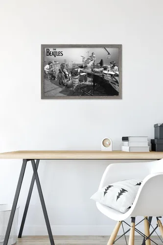 Vista 6 de The Beatles - Póster de pared de Let It Be Studio, 22.4 pulgadas de largo x 14.7 pulgadas de ancho, versión enmarcada de madera de granero