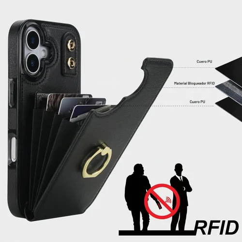 Vista 5 de Folosu Funda compatible con iPhone 17 con soporte para tarjetas, rotación de 360°, soporte de anillo de dedo con función atril, bloqueo RFID