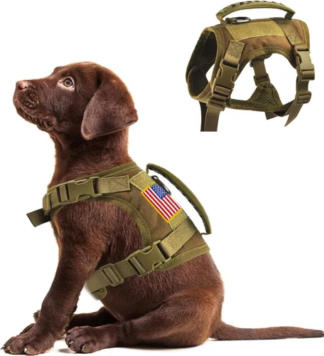 Vista 8 de Arnés táctico para perro, chaleco de entrenamiento al aire libre, chaleco militar K9 de patrulla para perro, arnés táctico ajustable para cachorros