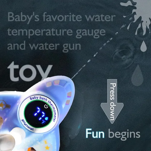 Vista 5 de Termómetro de bañera para bebé, juguete azul de avión, monitor digital flotante de temperatura del agua con pantalla LED y alarma de color, adecuado