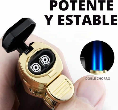 Vista 5 de GUEVARA Encendedor de Antorcha de Butano con Punzón a Prueba de Viento de Doble Chorro (Negro-Dorado)