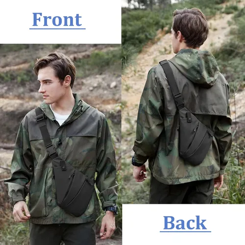 Vista 5 de Bolso cruzado para mujeres y hombres, bolsa ligera para viajes, senderismo, ciclismo, bolso cruzado antirrobo, color negro