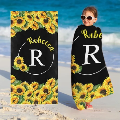 Vista 18 de Toallas de playa personalizadas para bebé niña con nombre para niños y adultos, toalla de baño de algodón con flores de acuarela personalizadas