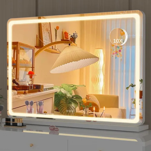 Vista 48 de Hasipu Espejo de tocador con luces, espejo LED de maquillaje de 31.5 x 22 pulgadas, espejo de maquillaje iluminado con 3 modos regulables, espejo