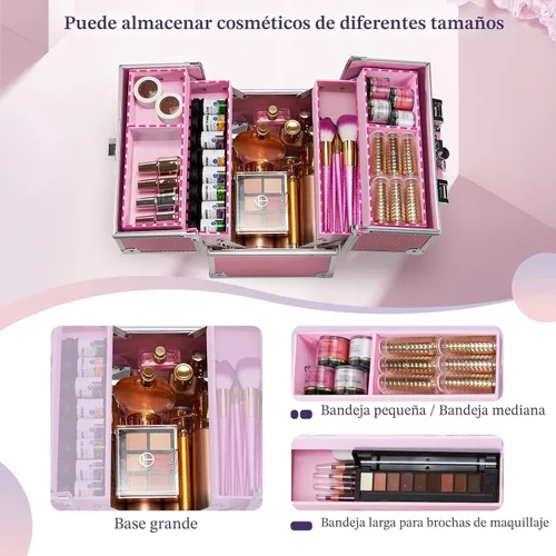 Vista 2 de Frenessa Estuche de Maquillaje Caja de Maquillaje Organizador de Cosméticos Estuche Portátil de Artista de Maquillaje Estuche de Viaje Caja