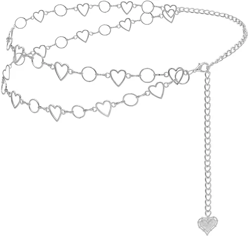 Vista 9 de Cinturón de cadena de cintura con borla larga para mujer, cadena ajustable de metal para el vientre para vestido Corazón doble dorado