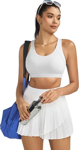 Vista 7 de RUNNING GIRL Brasier deportivo para mujer de alto soporte, espalda cruzada acolchada, brasier deportivo con tirantes delgados, brasier de yoga