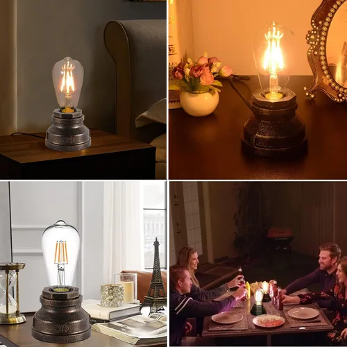 Vista 5 de Lámpara de mesa vintage con control táctil, bombilla LED regulable Edison de 4 W incluida, con 3 niveles de brillo, luz nocturna industrial