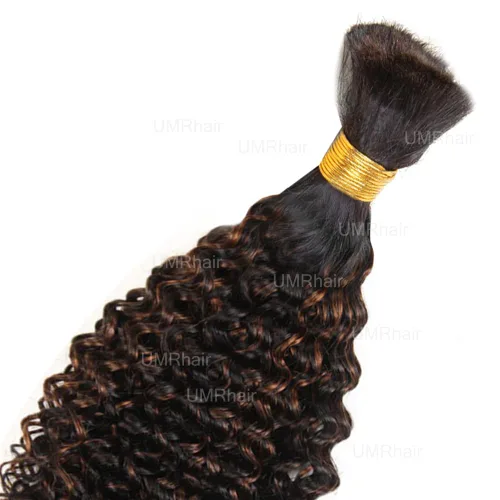 Vista 6 de Cabello humano rizado con reflejos marrones a granel para trenzar microtrenzas, cabello humano a granel, húmedo y ondulado, sin trama, cabello