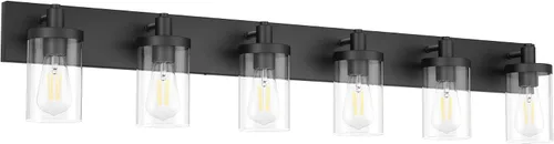 Vista 18 de Aipsun Accesorios de iluminación de tocador de baño, luz cromada, 2 luces, luz de baño de acero inoxidable con pantalla de vidrio transparente