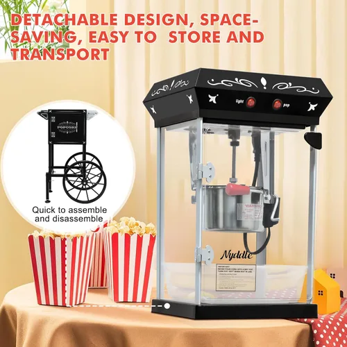 Vista 6 de Máquina para hacer palomitas de maíz Nyddle con hervidor de 8 onzas, fabrica hasta 32 tazas, máquina para palomitas en carrito, estilo vintage