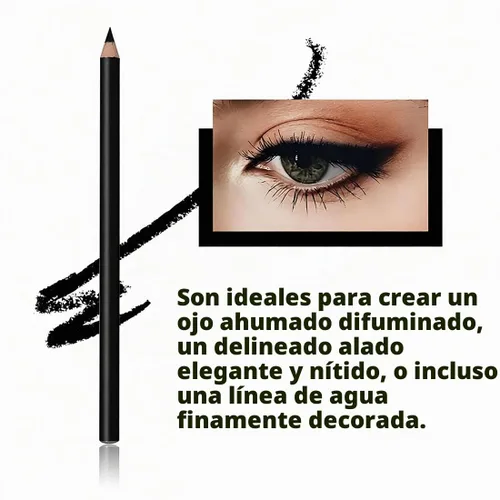Vista 4 de Juego de 12 lápices delineadores de ojos negros, forros de eje de madera afilables mate