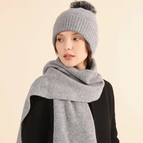 Vista 27 de Bufanda de punto de lana, gorro de esquí, guantes táctiles para invierno, para mujer y hombre
