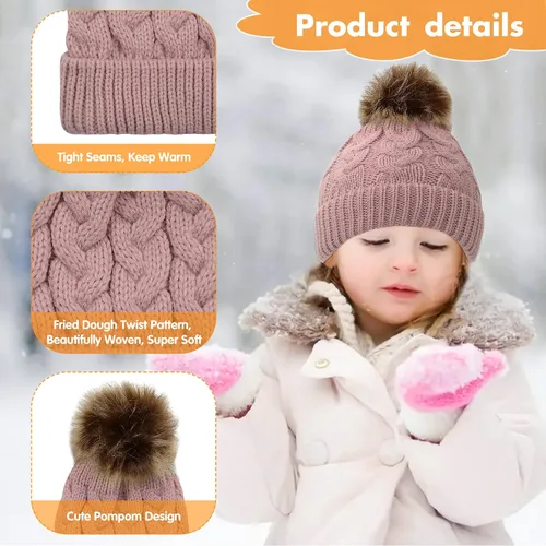 Vista 2 de Gorro de invierno para niñas pequeñas Zando, con pompones, gorras tejidas para bebés y niños