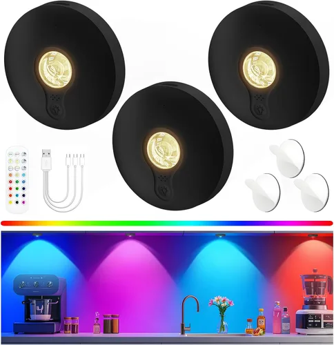 Vista 14 de Luces LED recargables con control remoto, paquete de 3 luces magnéticas para debajo del gabinete, luces LED accionadas a pila de 1500mAh