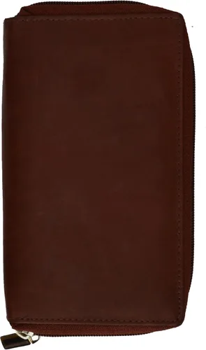 Vista 4 de Marshal Cartera de chequera de embrague de doble cremallera de cuero genuino para las mujeres #4575CF