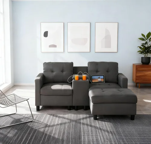 Vista 11 de Sofá modular de 55 pulgadas con otomana móvil, sofá de 2 asientos para espacios pequeños, sofá de nube en forma de L, sofá modular pequeño para sala
