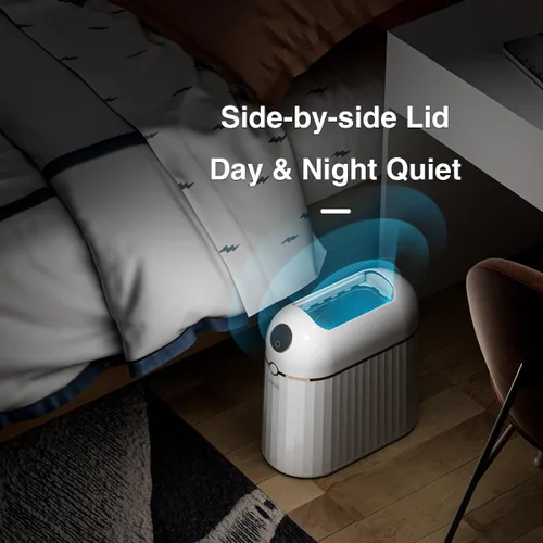 Vista 6 de Basurero automático sin contacto para baño, autosellado y autocambiante, cubo de basura inteligente con sensor de movimiento con tapa, 2.7 galones