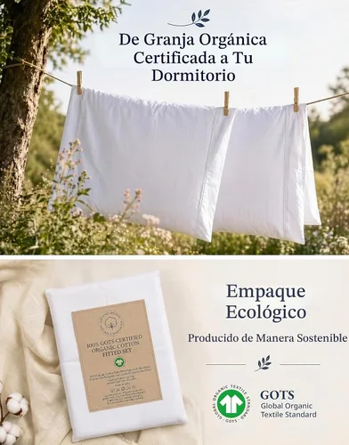 Vista 6 de LANE LINEN - Sábana bajera tamaño individual 100% algodón orgánico y 1 funda de almohada, tejido de percal suave, transpirable, apta para colchones
