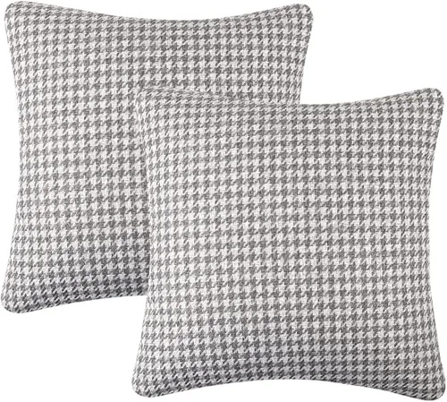 Vista 7 de Yeiotsy 2 fundas de cojín geométricas de pata de gallo para sofá, cama y silla, hechas de algodón y lino (18 x 18 pulgadas, negro)