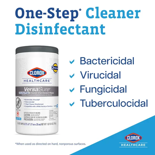 Vista 3 de Clorox Healthcare VersaSure - Toallitas desinfectantes limpiadoras, 6.75 x 8 pulgadas, recipiente de 85 unidades (el paquete puede variar)