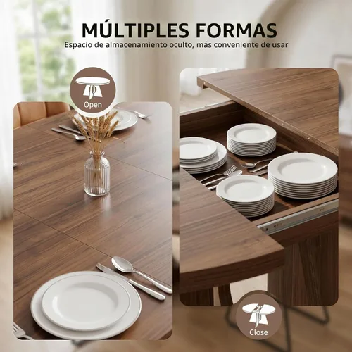Vista 3 de HIPIHOM Moderno juego de mesa de comedor redonda para 2, mesa de cocina de nogal de 39.4 pulgadas con 2 sillas de piel sintética, juego de comedor