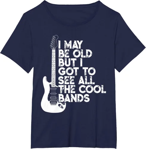 Vista 17 de Camiseta con texto en inglés "I May Be Old But I Got to See All The Cool Bands" Negro