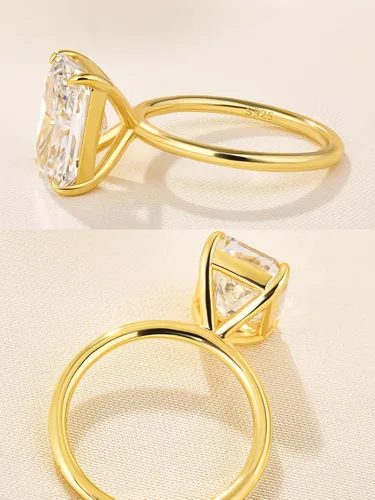 Vista 6 de Anillo de compromiso solitario de corte radiante alargado de 4.5 quilates para mujer, anillo de compromiso de plata S925 5A con circonita cúbica